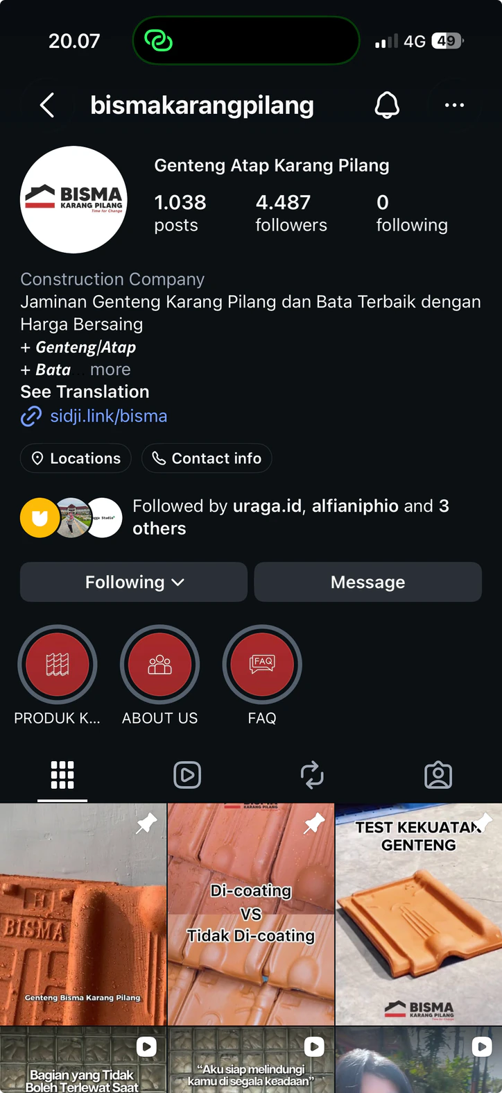 B2B Instagram profile